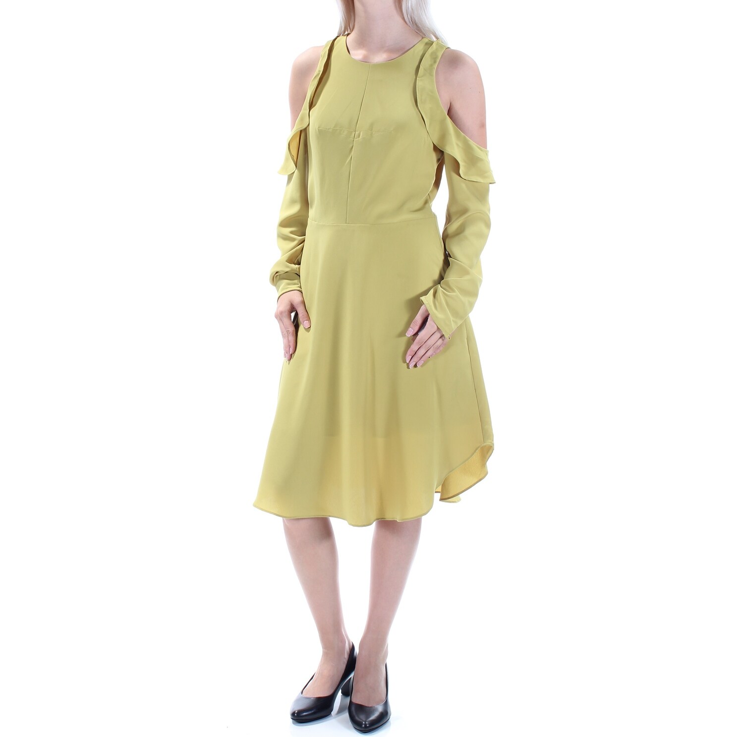 Shop Rachel Roy Womens Green Long Sleeve Below The Knee Dress Size