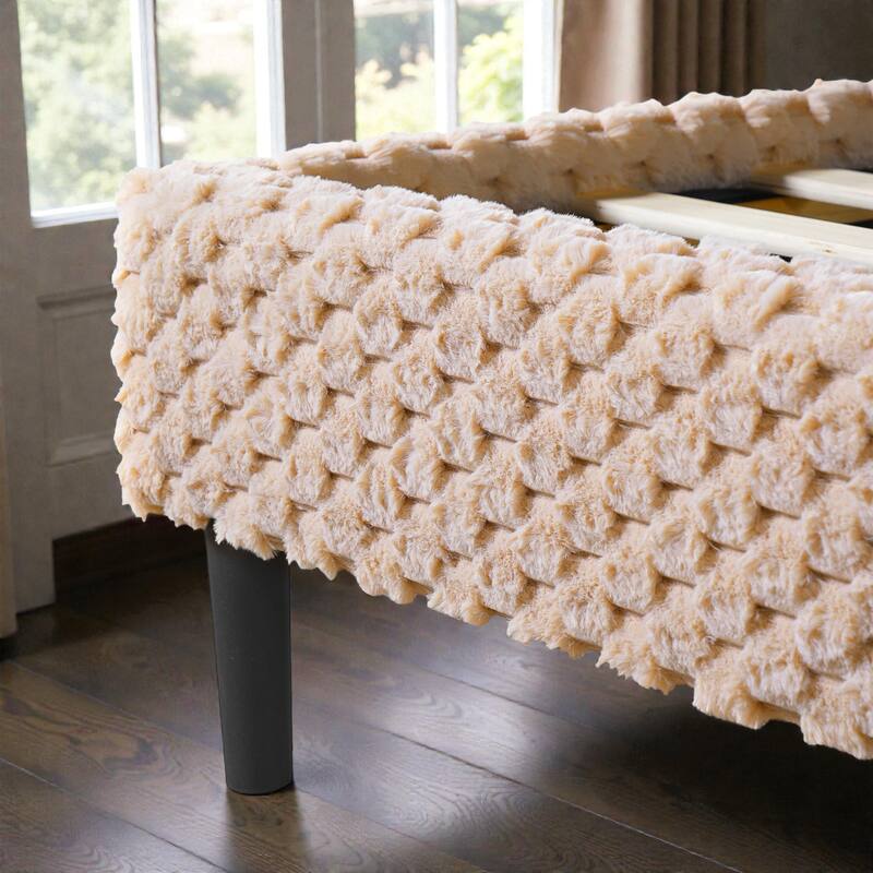 Modern Plush Upholstered Bed with Soft Padded Backrest, Solid Wood Frame & Rounded Safety Design, Queen/King