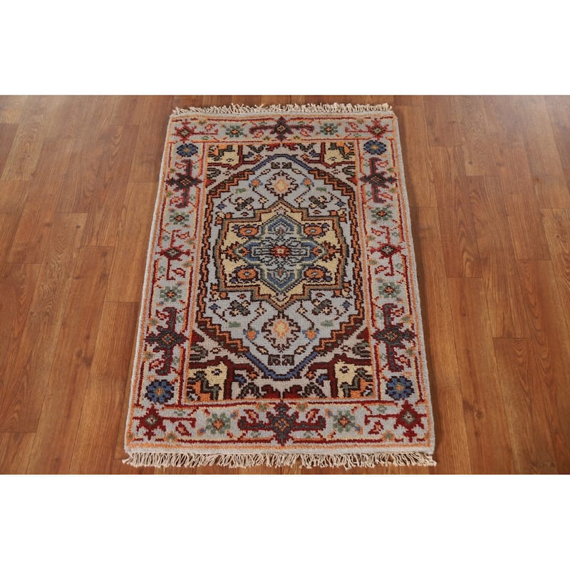Light Blue Heriz Serapi Oriental Area Rug Handmade Wool Carpet - 2'0"x 3'0"