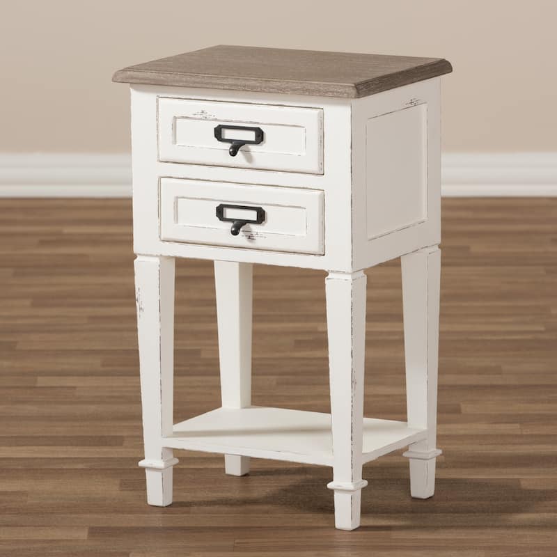 Side Table with Drawer - Weathered Oak & White Nightstand - 15.75" Wide Accent Table