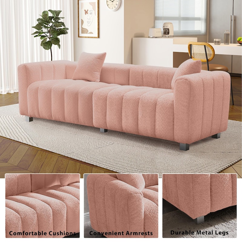 87.4" Luxury 3-Seater Sofa Bubble Couch for Living Room, Velvet Deep Seat Sofa Couch, Loveseat Sofa with Metal Legs