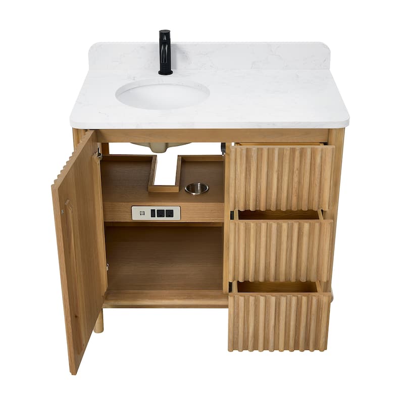 Seoul Bath Vanity with White Grain Composite Stone Top without Mirror