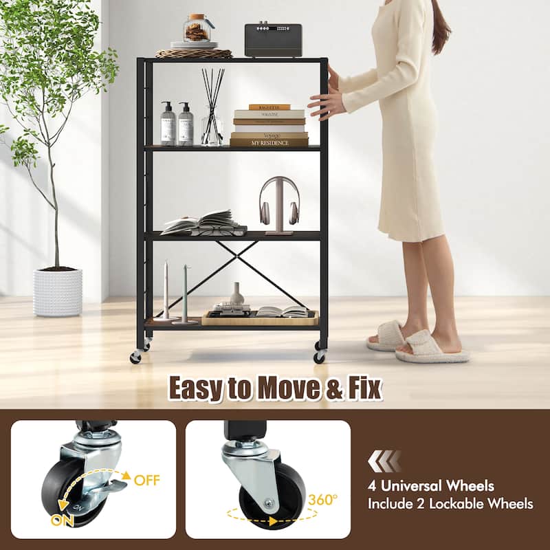 Gymax 2 PCS 4-tier Foldable Storage Shelf w/ Lockable Wheels Home