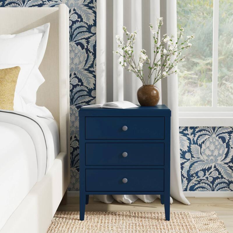 Painted Wood Storage Nightstand With Drawers by East at Main - Dark Blue