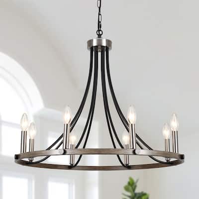 8-Light 25.59 in. Rustic Wagon Wheel Chandelier for Kitchen Living Room