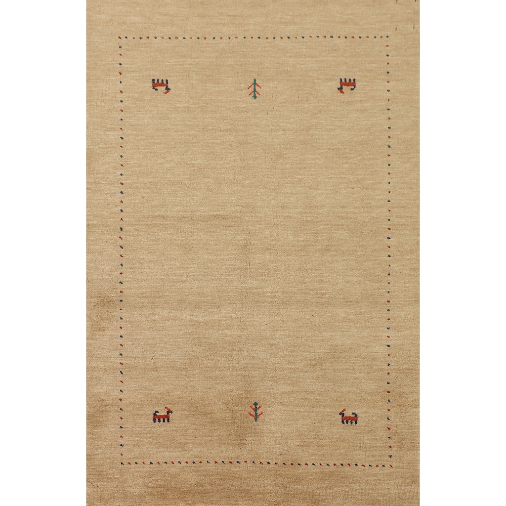 Tribal Gabbeh Area Rug Handmade Oriental Wool Carpet - 3'11"x 5'10"