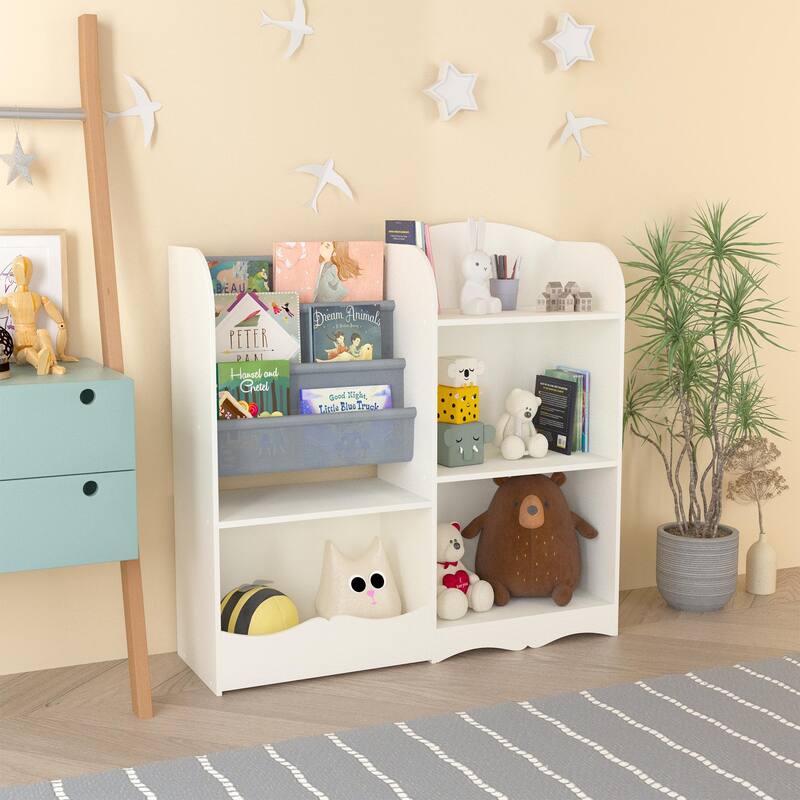 Kids Bookshelf and Toy Organizer, 3 Tier Bookshelf for Kids, Fabric Toddler Bookcase Book Shelf
