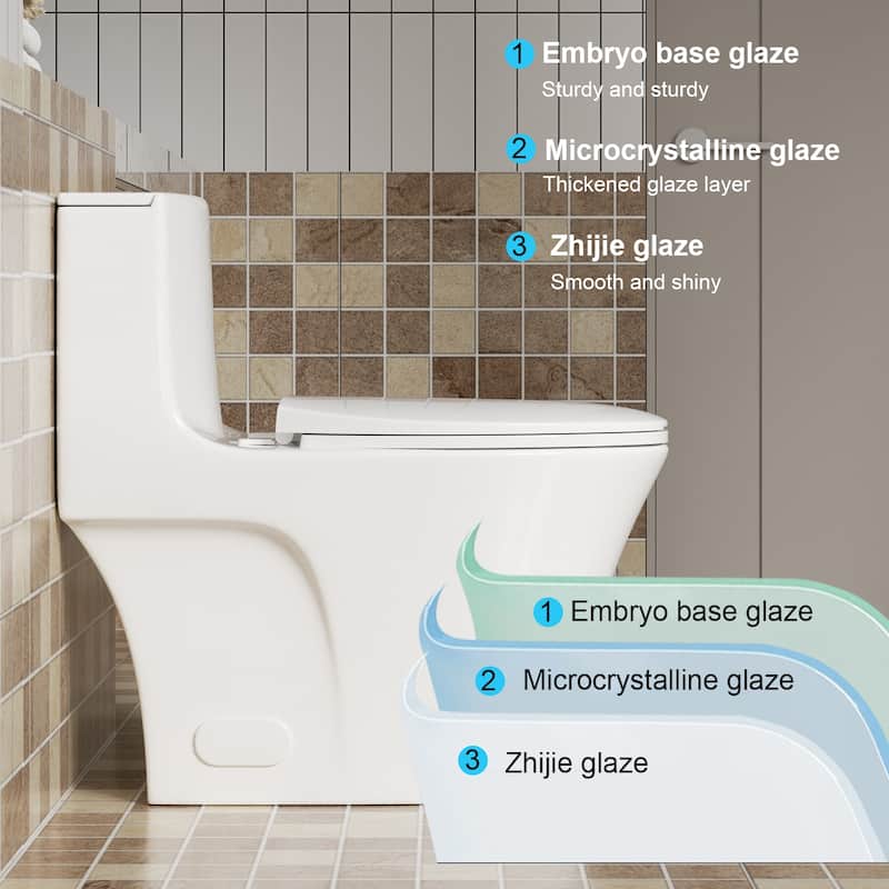1.1/1.6 GPF Tornado Flush One-Piece Toilet Elongated, Siphonic S-trap 12",Button on Tank top,Chair Seat ADA Height 17"