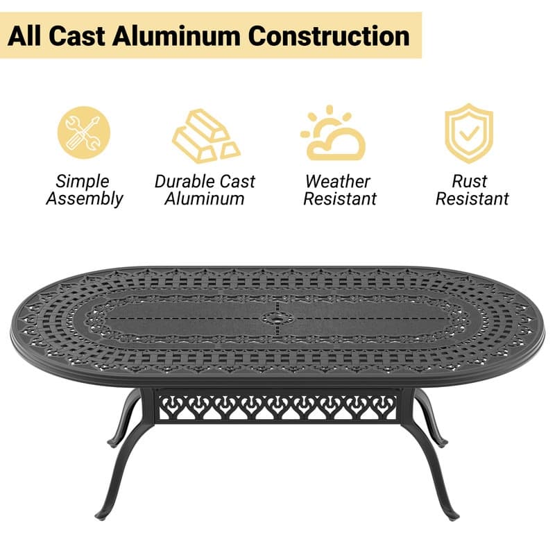 9-Piece Cast Aluminum Outdoor Dining Set with Blue Seat Cushions