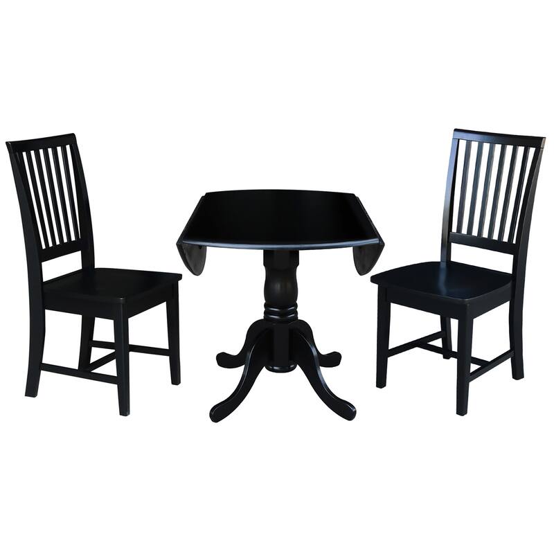 Retro Coffee Table Set with Mission Chairs - Solid Wood & Parawood, 3-Piece Living Room Furniture, Black Finish