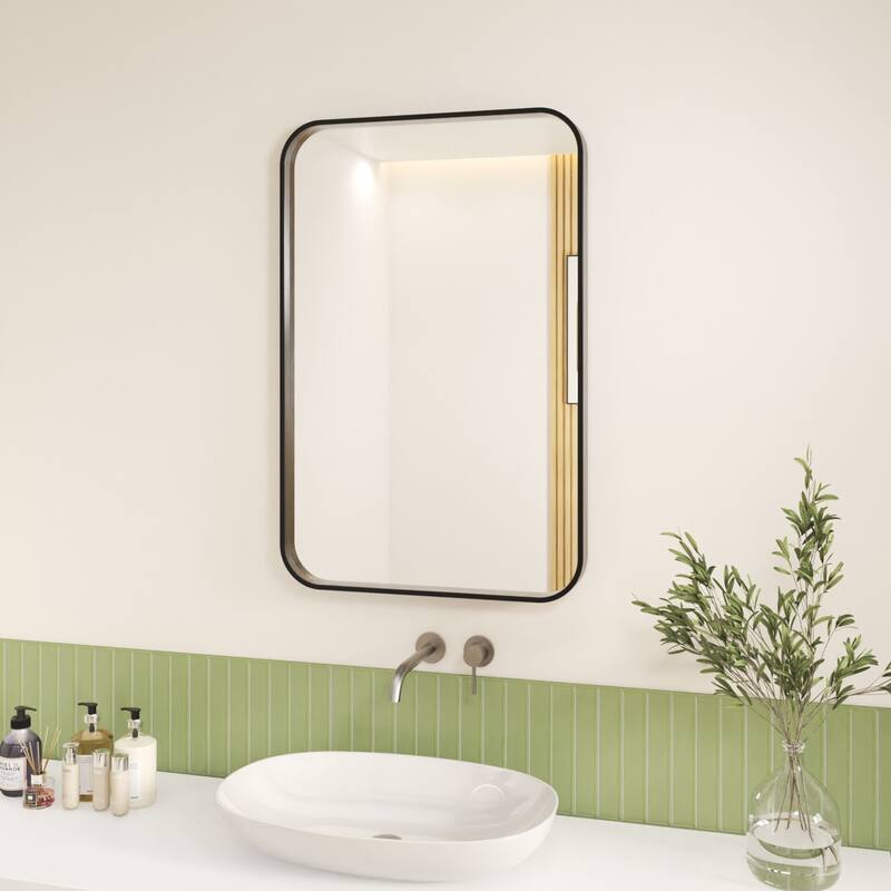 Organnice Rectangular Aluminum Frame Vanity Bathroom Mirror with Clear Glass