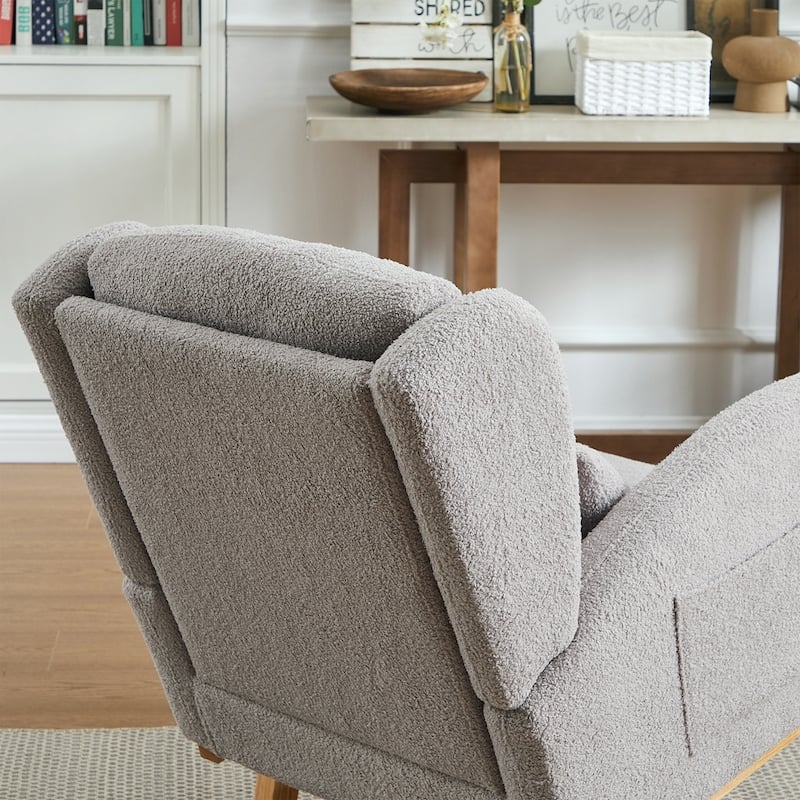 Modern Accent High Backrest Living Room Lounge Arm Rocking Chair, Two Side Pocket
