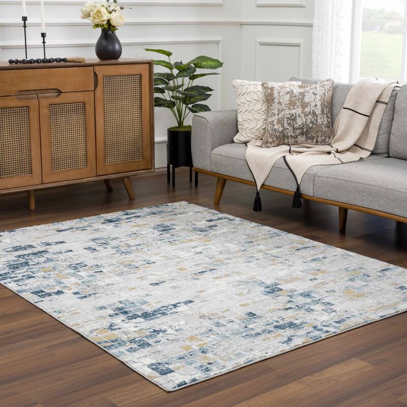 Hauteloom Liverpool Collection Modern Abstract Contemporary Square Tile Area Rug