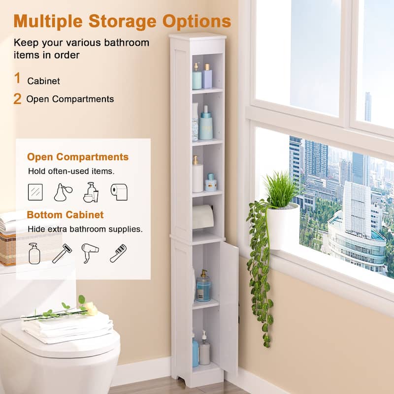VECELO 70.86 inch Bathroom Floor Cabinet with 1 Door & 4 Shelves Floor Cabinet, Freestanding Bathroom Cabinet
