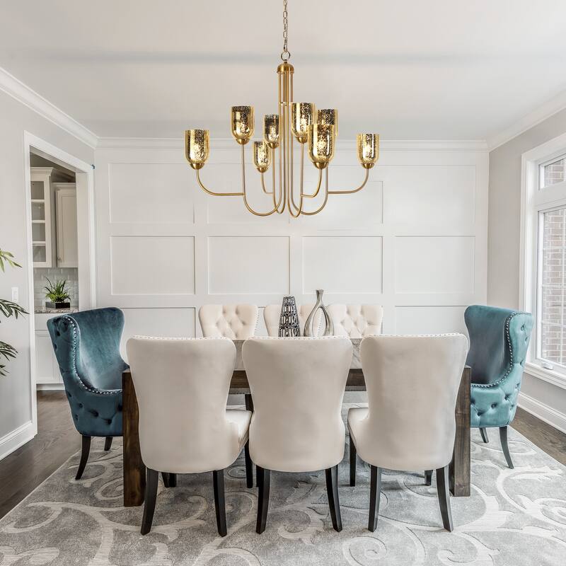 Modern 8-Light Gold Chandelier with Textured Wine Glass Shades for Dining Living Room