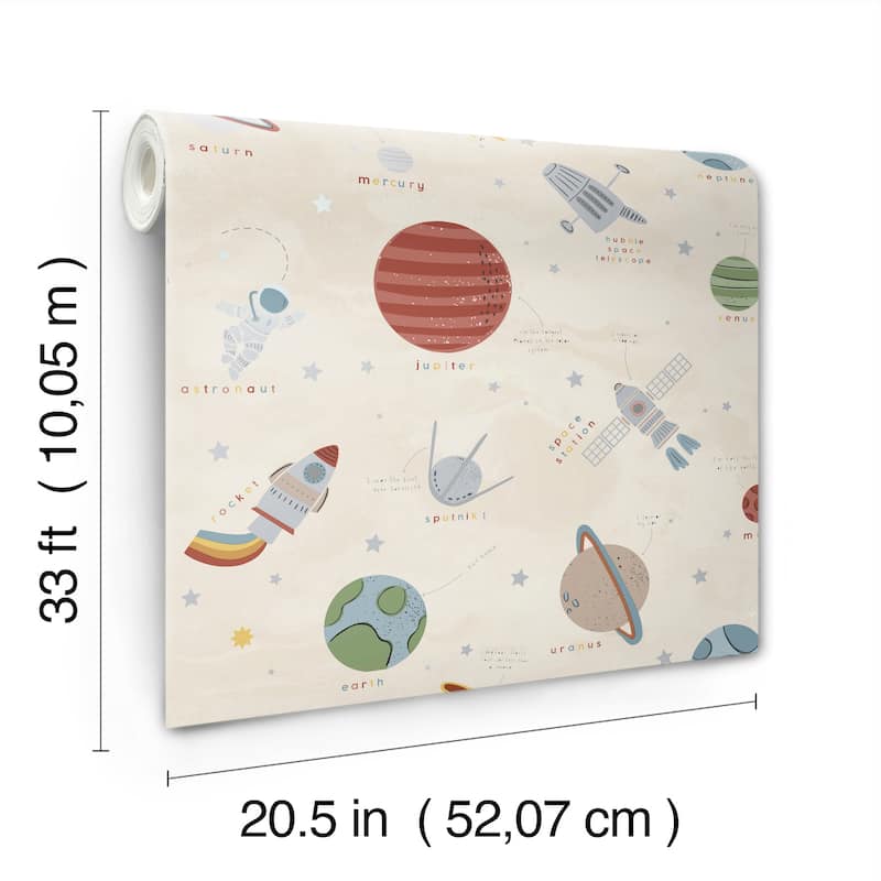 Advantage Space Adventure Beige Outer Space Wallpaper