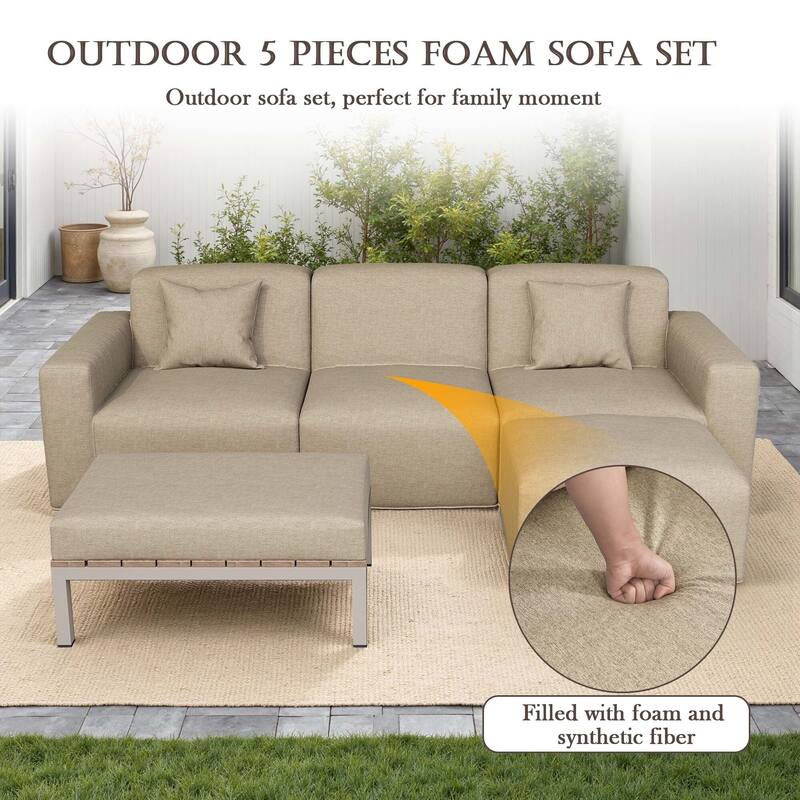 5-piece Full Foam Cushioning Sectional Sofa Set for living Room Patio
