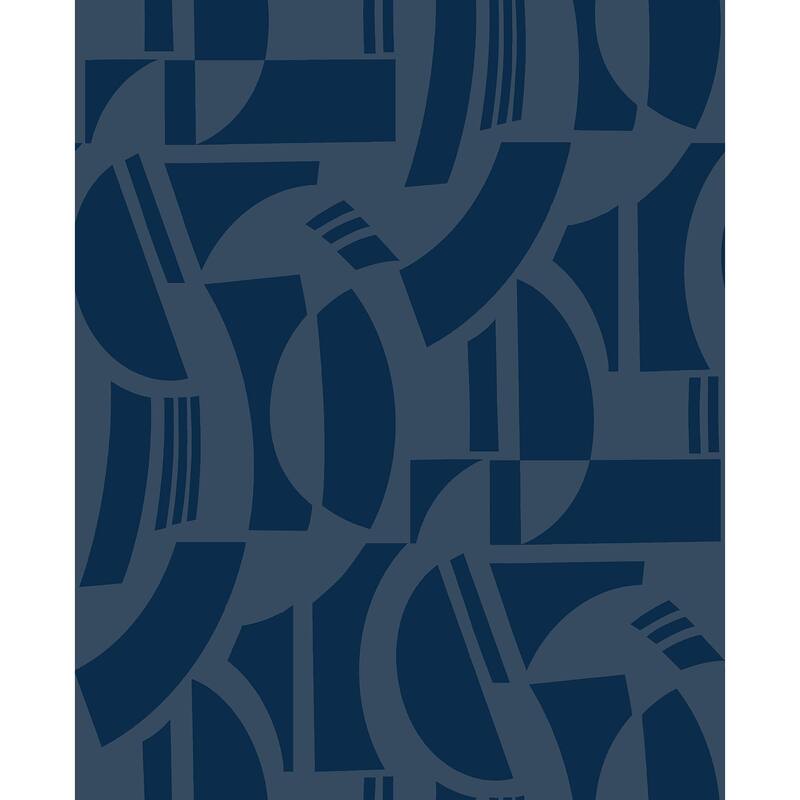 A-Street Prints Carter Indigo Geometric Flock Wallpaper