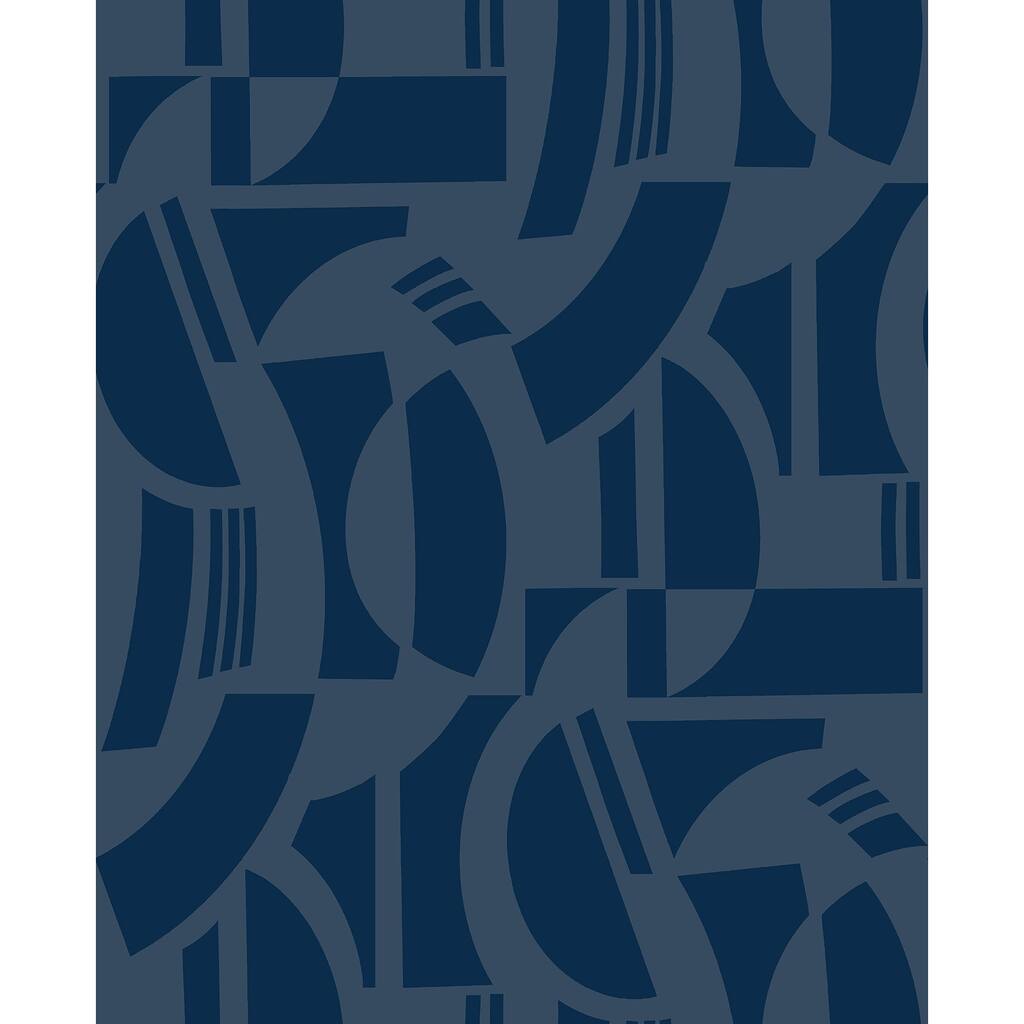 A-Street Prints Carter Indigo Geometric Flock Wallpaper