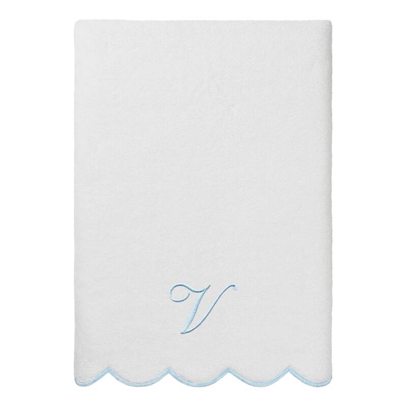 Authentic Hotel and Spa 100% Turkish Cotton Blue ADORNIA Scallop Personalized 3 Piece Towel Set - 3 Piece Set