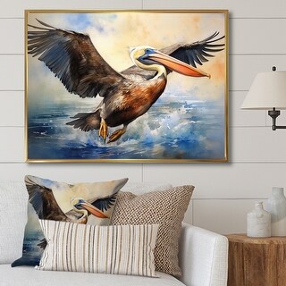 Designart "Majestic Pelican Seabird II" Pelican Framed Canvas Wall Art ...