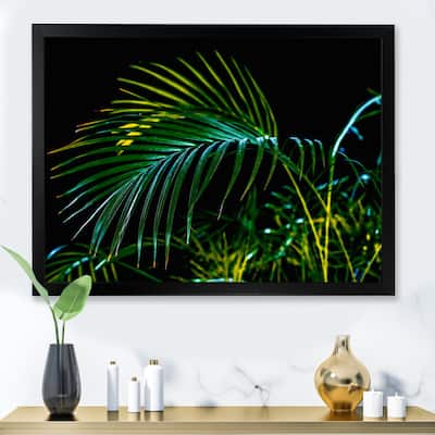 Designart "Abstract Tropical Green Palm Leaves" Tropical Framed Art Print
