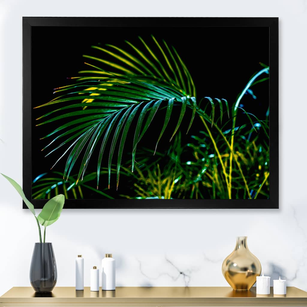 Designart "Abstract Tropical Green Palm Leaves" Tropical Framed Art Print