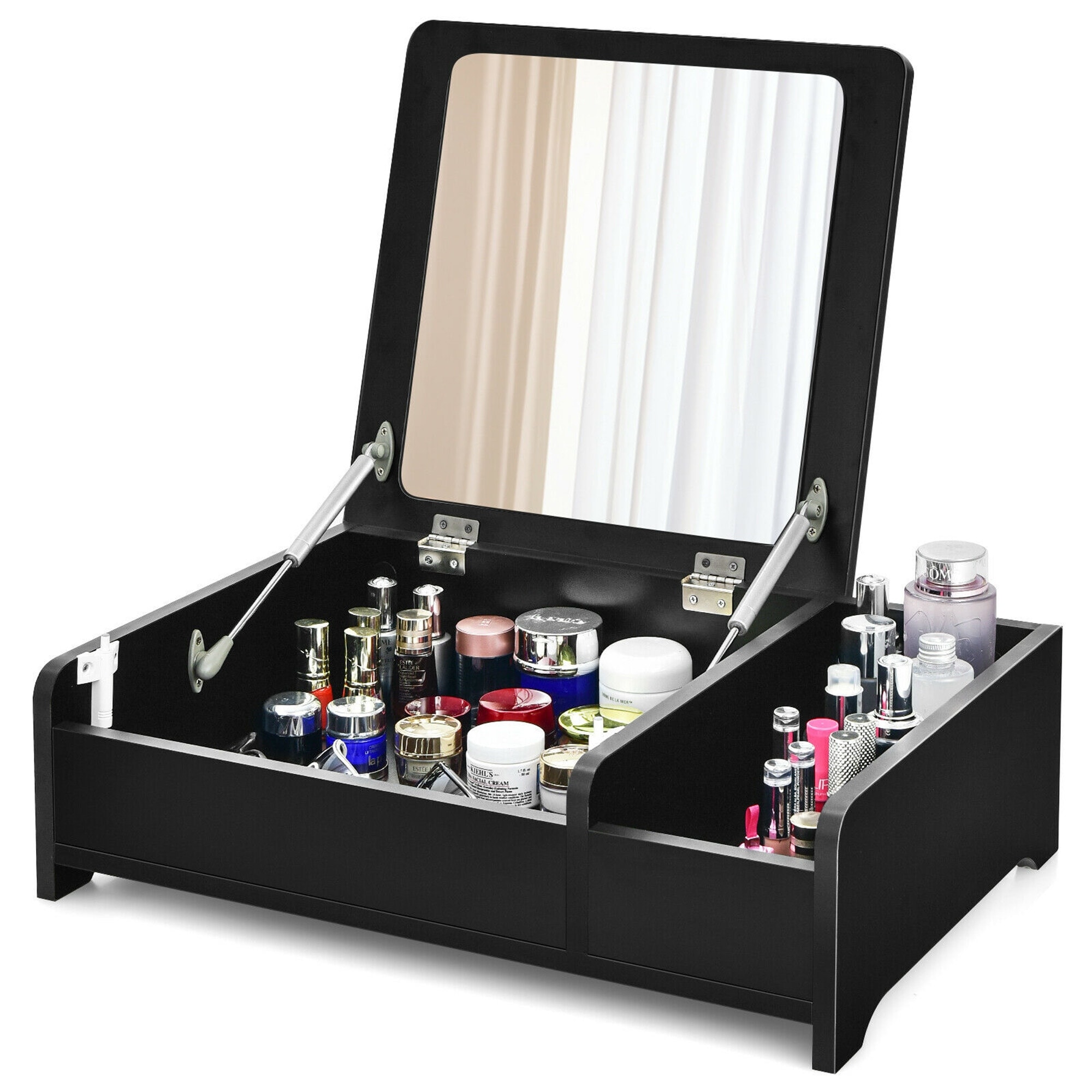 Gymax 2 in 1 Vanity Dresser w Flip Top Mirror Tabletop Storage