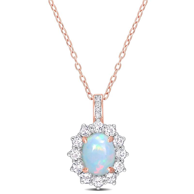 Miadora 2 1/6ct TGW Blue Ethiopian Opal White Topaz Diamond Accent Necklace Rose Silver