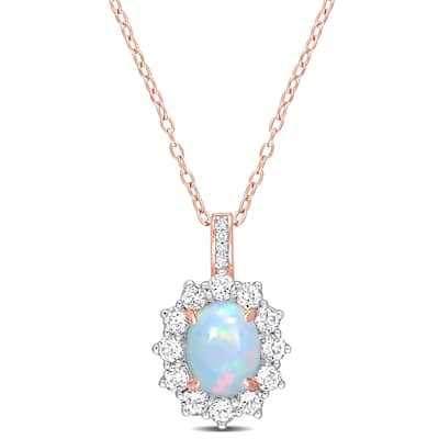 Miadora 2 1/6ct TGW Blue Ethiopian Opal White Topaz Diamond Accent Necklace Rose Silver