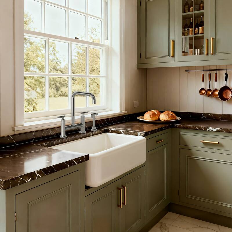 2-Handle Deck Mount Kitchen Faucet 2-Hole Bridge Kitchen Faucet with Side Sprayer