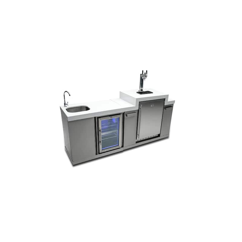 Mont Alpi Bar Series MA-BEVKEG 2-Piece Modular Stainless Steel Outdoor Kitchen Island Bar + 3-Tap Kegerator and Beverage Center - Silver - Stainless Steel