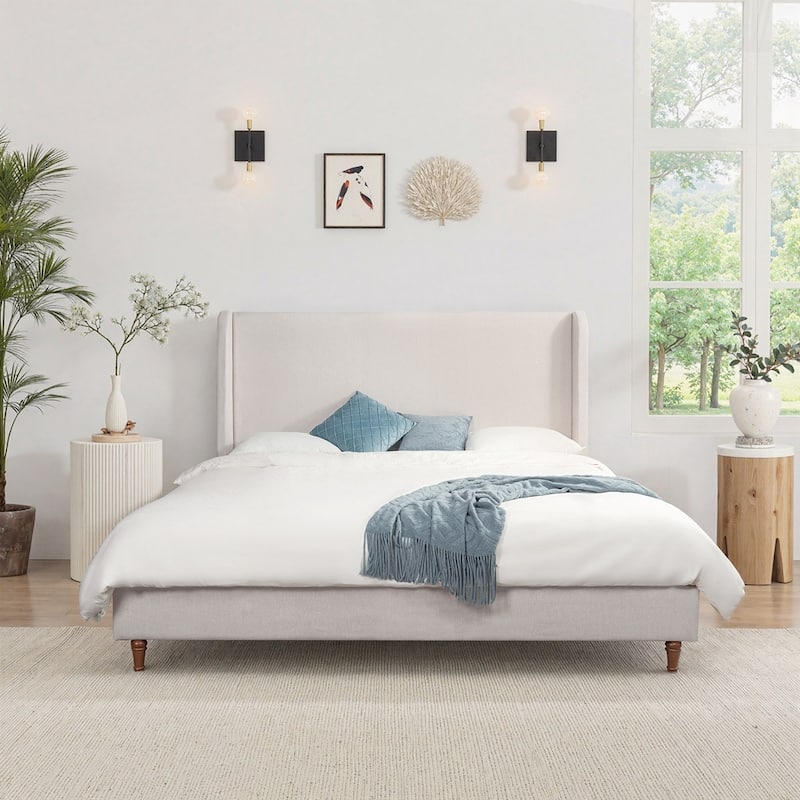 54" High Headboard Upholstered Bed - Ivory Canvas - Queen