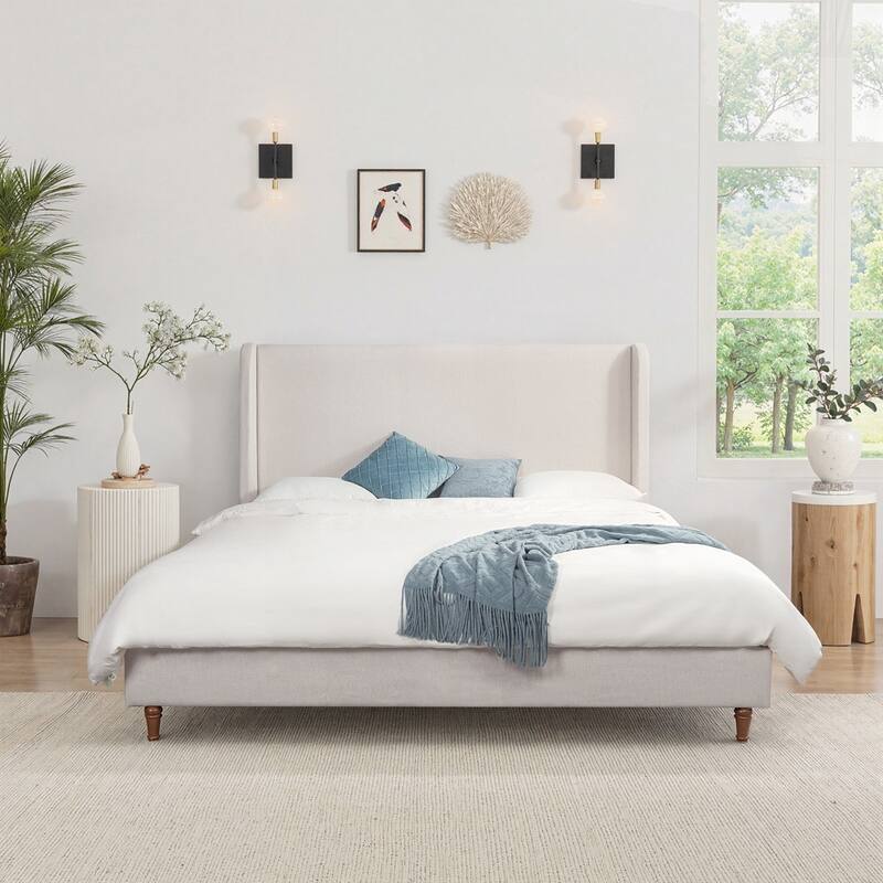 Harper Tall Headboard Upholstered Bed - Ivory  - Queen