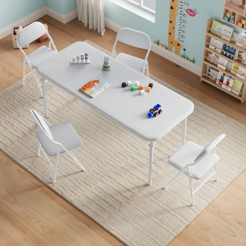 5 Piece Boys Girls Folding Table and Chairs Set, Activity Table and Chairs Set - Gray
