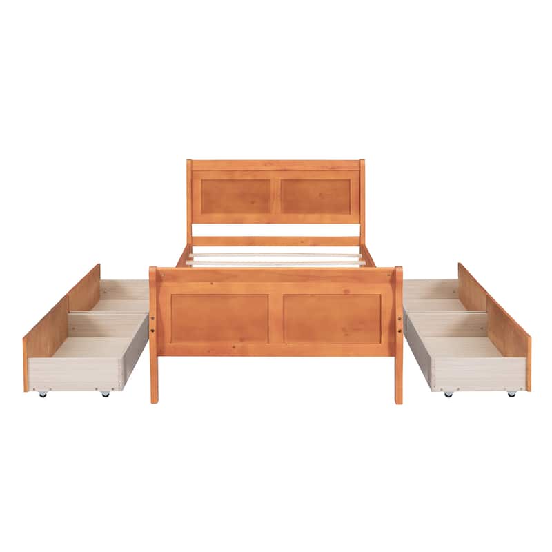 Twin Size Wood Platform Bed with 4 Drawers and Streamlined Headboard & Footboard