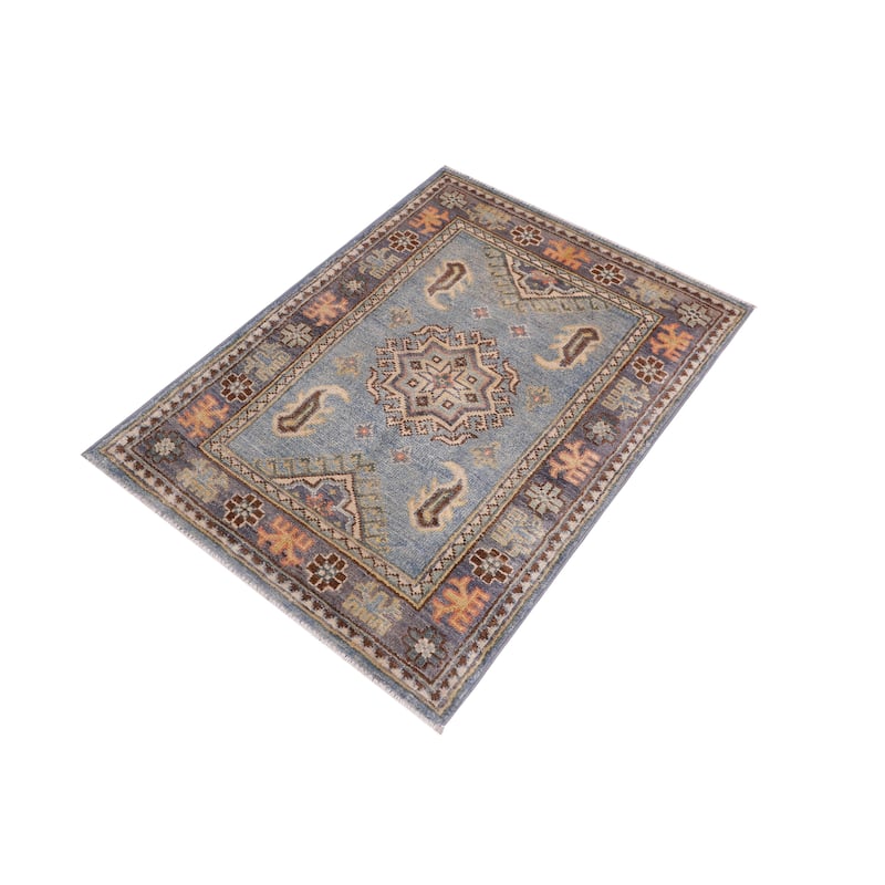 Tribal Kazak Allan Light Blue/Gray Wool Rug - 2'0'' x 3'0''