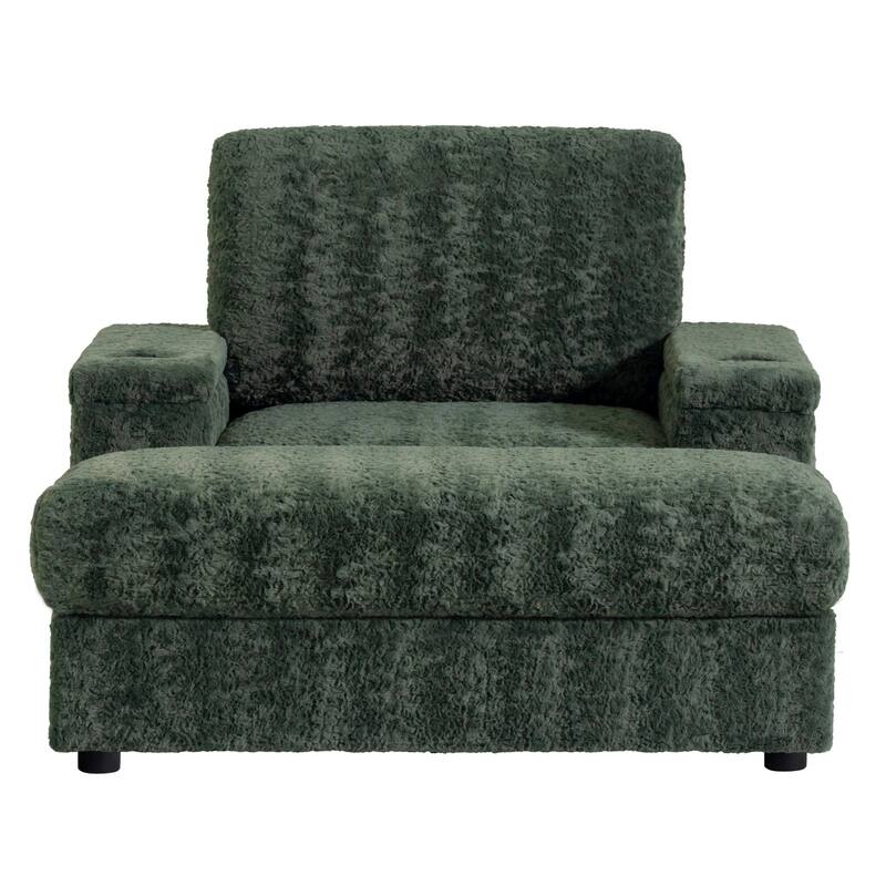 Oversized Upholstered Sleeper Chair Sofa Bed with Storage Ottoman and Armrests,Cup Holders
