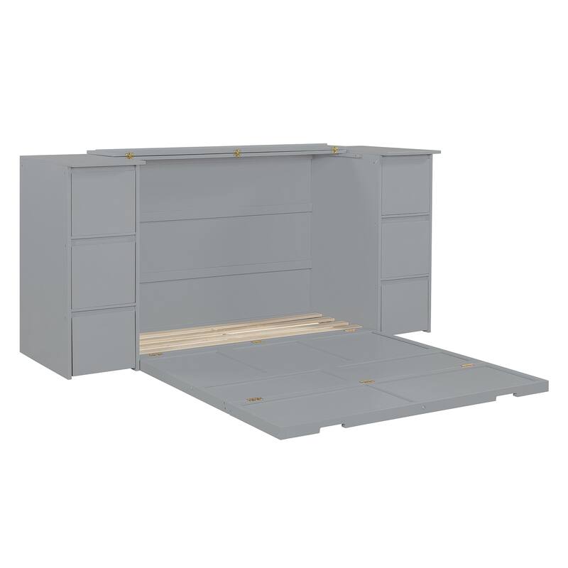 Modern Murphy Bed with Drawers, Cabinets, and USB Ports