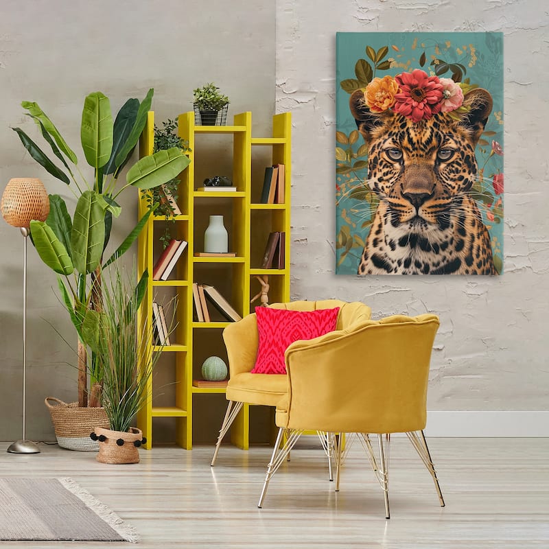 Stupell Floral Crown Wild Cheetah Canvas Wall Art Design By LSR Design Studio