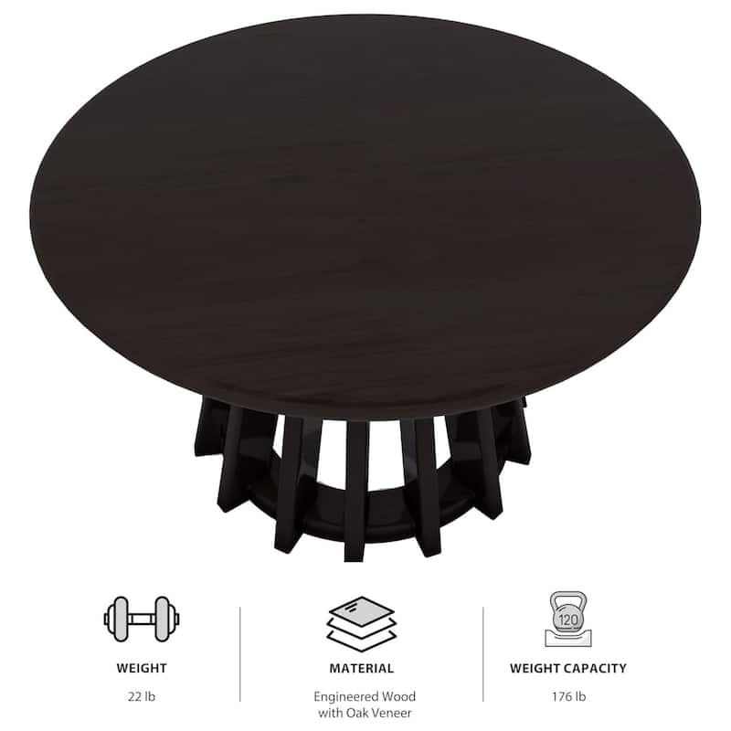 Black 31" Round Coffee Table Modern Mid-Century Wood Slatted Base - 19x20