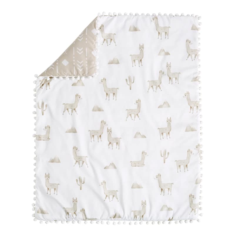 Boho Llama Boy Girl 4pc Nursery Crib Bedding Set - Gender Neutral Beige Taupe Bohemian Southwest Watercolor Mountain Farmhouse