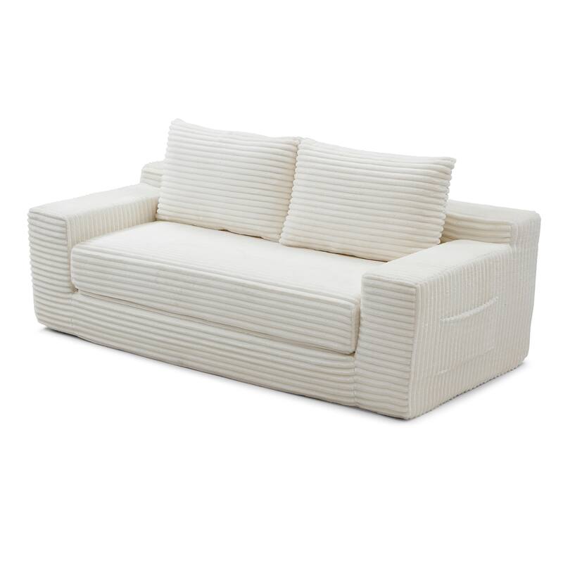 Floor Sofa Couch Convertible Sofa Bed with Storage Pockets, Boneless Pull-Out Sofa Bed for Living Room