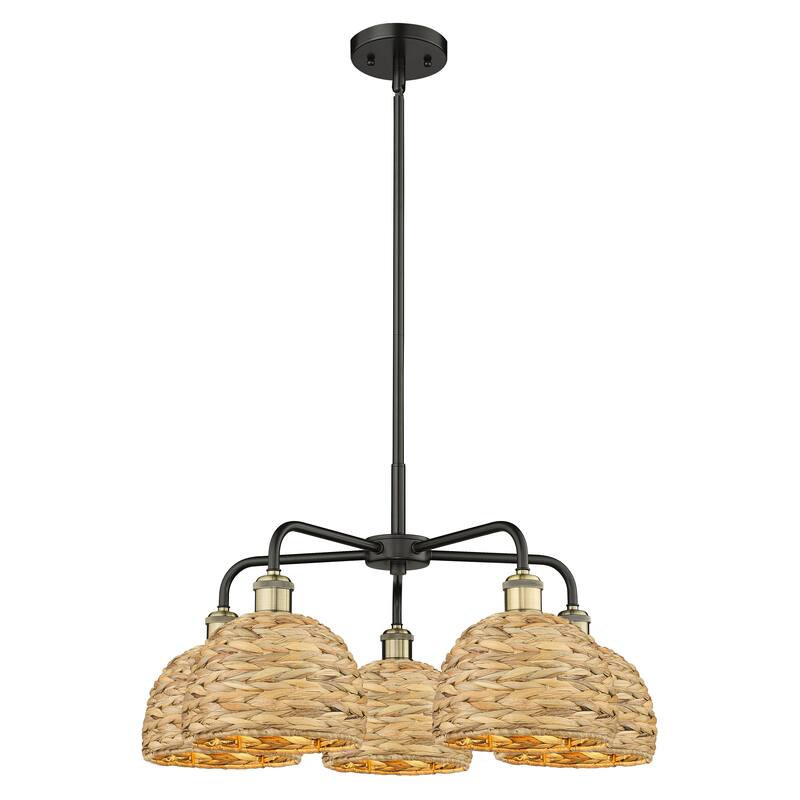 Innovations Lighting Endless Possibilities Ballston - Woven Rattan - 5 Light 27" Stem Hung Chandelier - Black Antique Brass