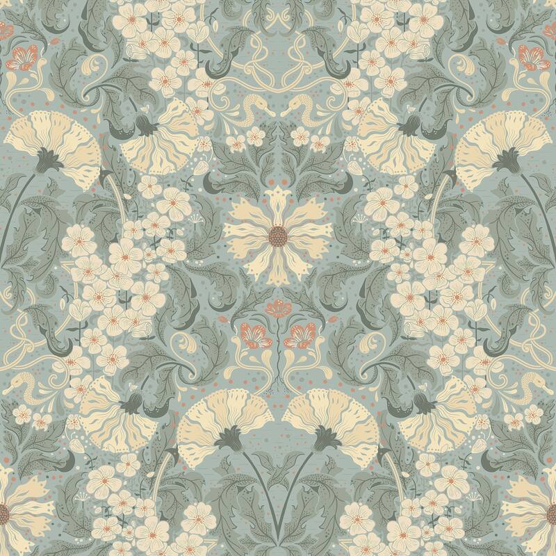 A-Street Prints Ojvind Light Blue Floral Ogee Wallpaper