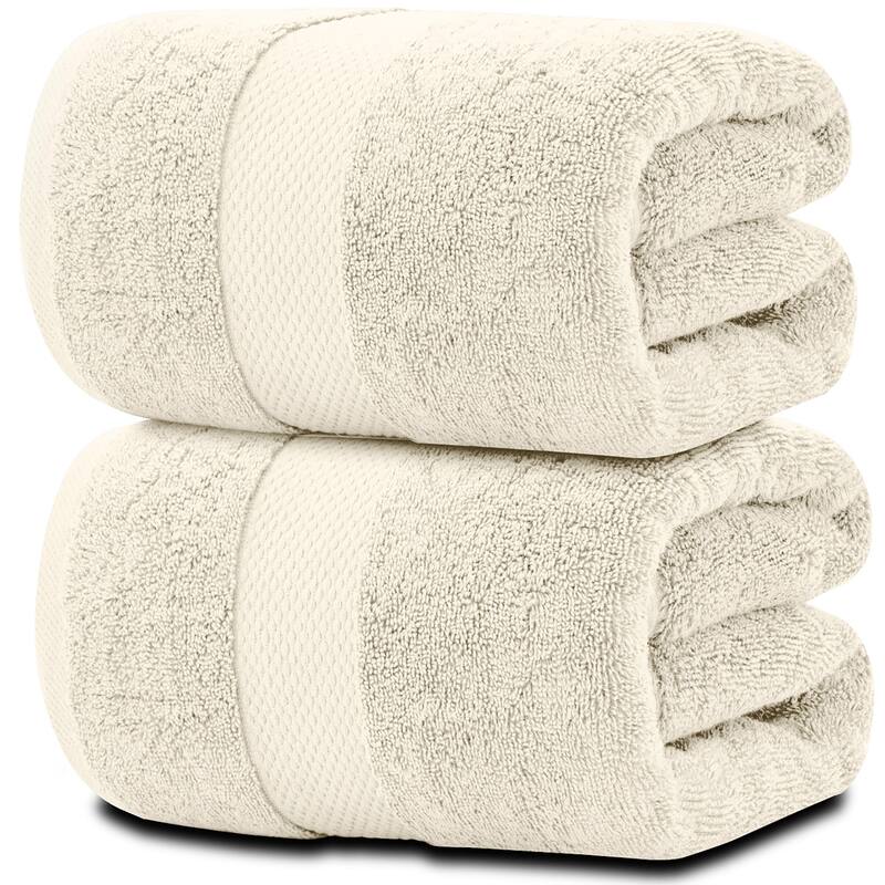 White Classic Luxury Cotton Oversized Bath Sheet 35x70 - Set of 2 - Ivory