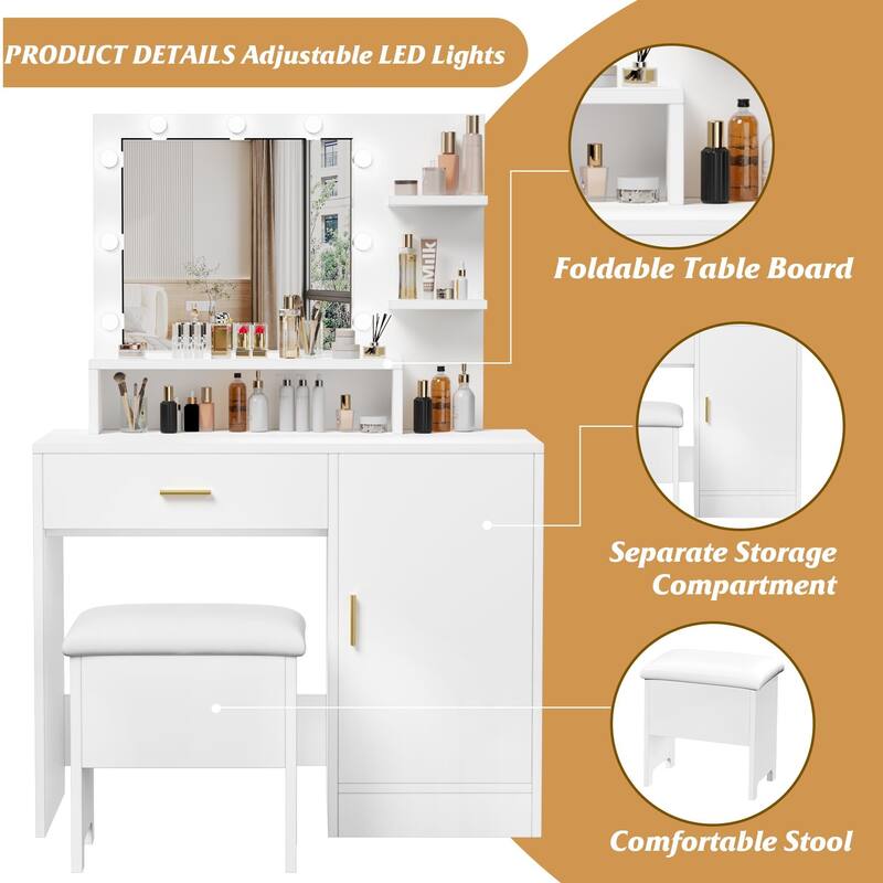 Makeup Vanity Desk with Mirror & 9 LED Light Bulbs