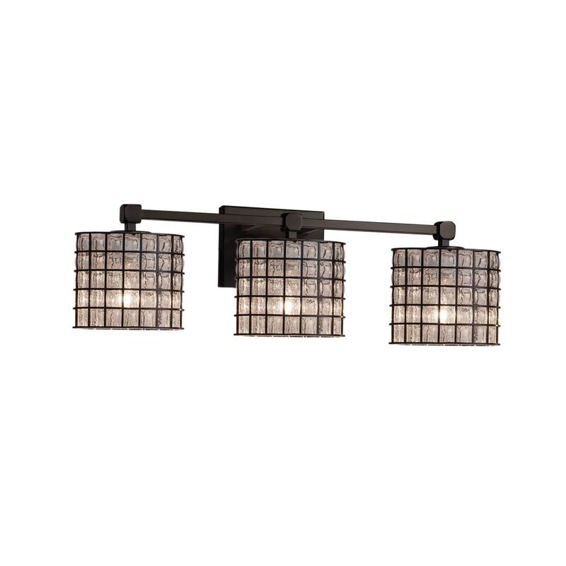 Justice Design Wire Glass Tetra 3-Light Matte Black Bath Bar, Grid with Clear Bubbles Oval Shade - Matte Black