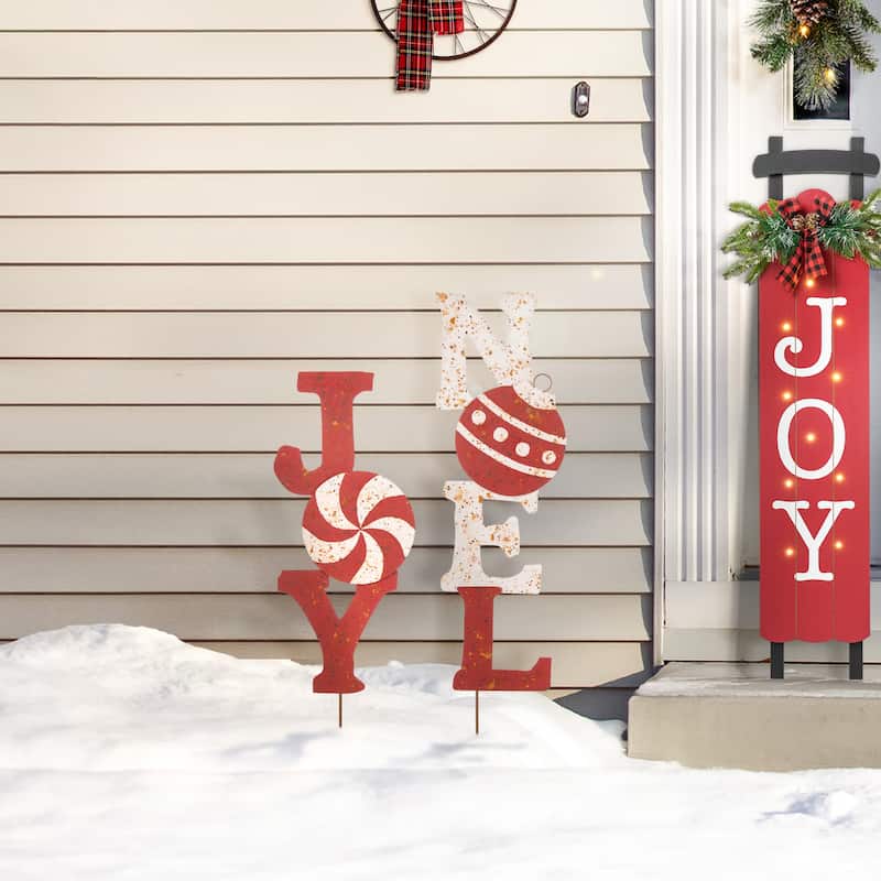 Glitzhome Christmas Metal JOY & NOEL Ornament Yard Stakes Hanging Decor - 42"H - 36"H JOY & NOEL