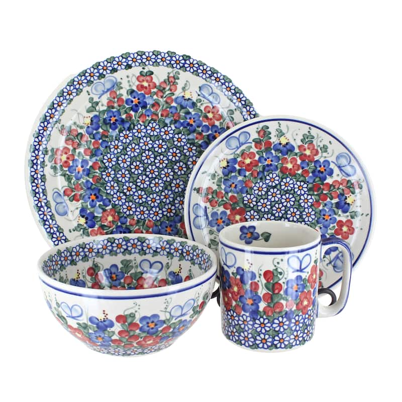 Blue Rose Polish Pottery Vena Dinnerware (4 PC) - Garden Butterfly